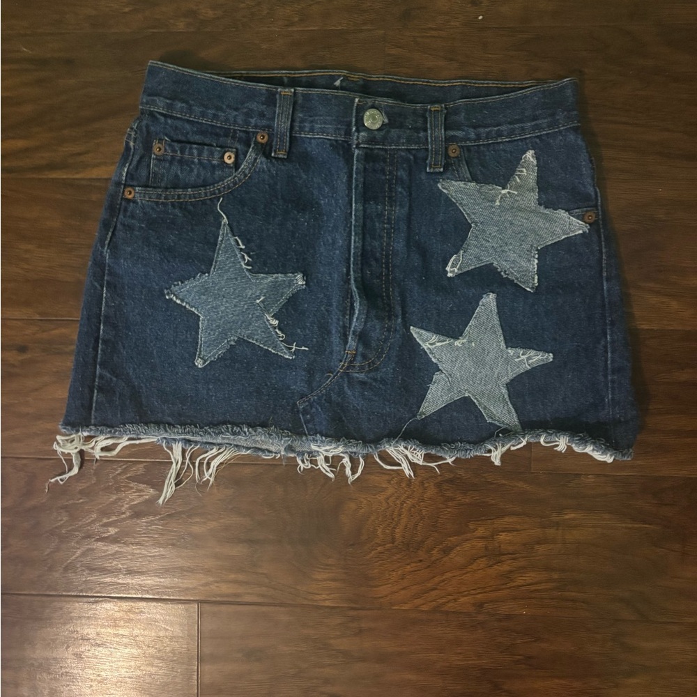 Urban Outfitters Renewed Levi’s Star Patchwork Denim Mini Skirt